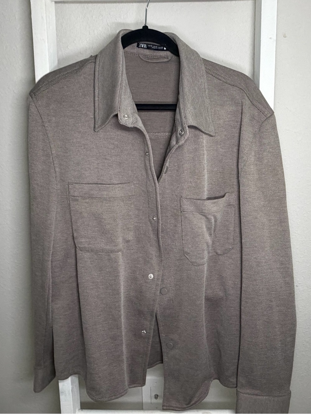 Zara Men's Taupe Button-Front Knit Shirt Jacket